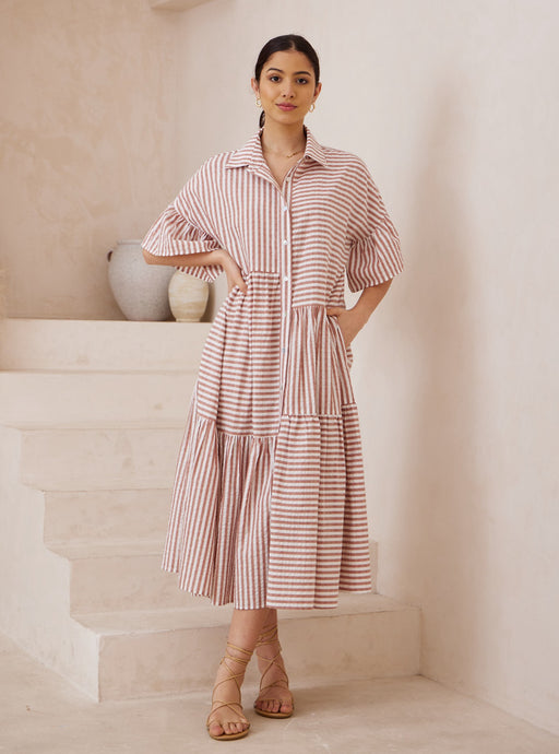 Stripe Midi Dress  - Rust