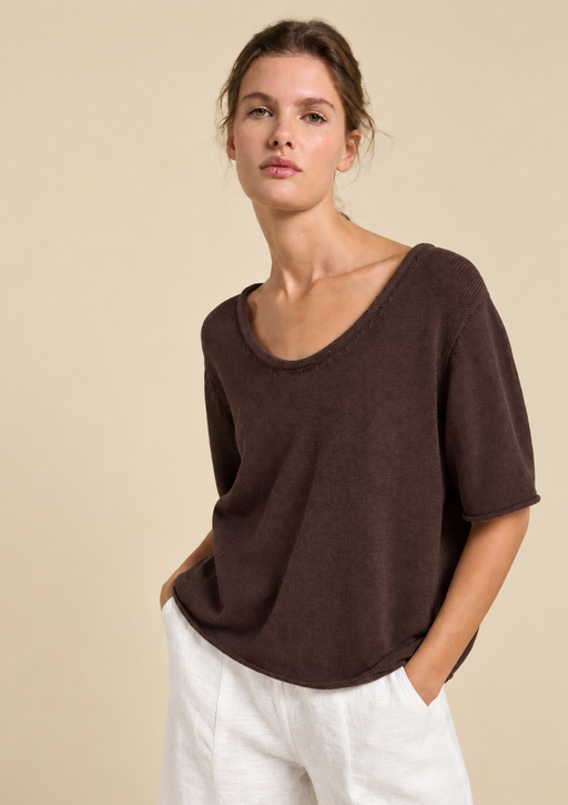 Little Lies Knit Spring Tee - Chocolate