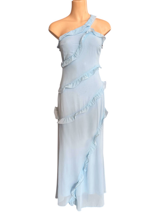 One shoulder ruffle dress - Light blue