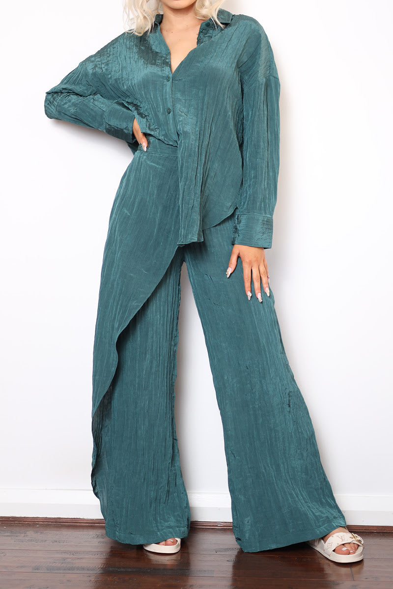 Crinkle wrap detail Pants - Teal