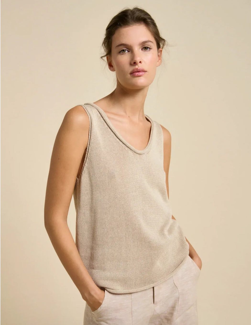 Little Lies Knit Scoop Tank Top - Natural