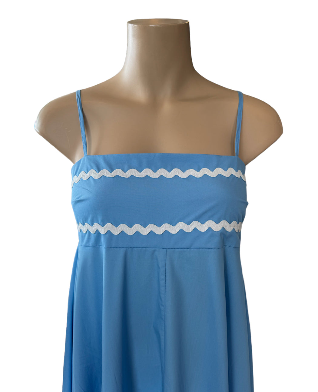 Cotton Ric Rac Maxi Dress  - Blue and White