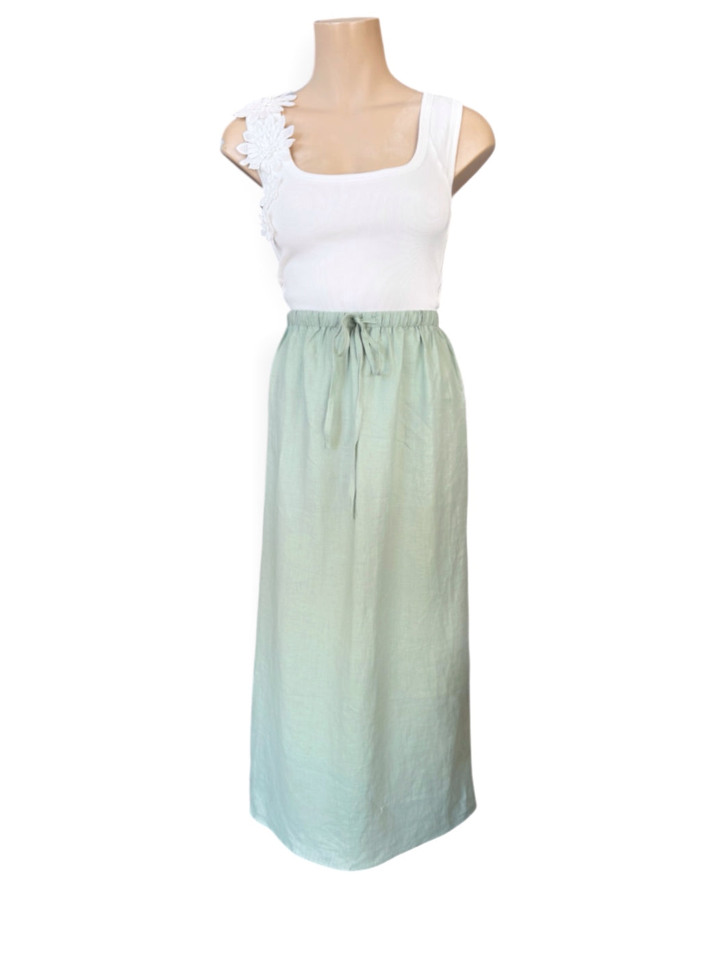 Little lies linen Midi Skirt- Sage Green