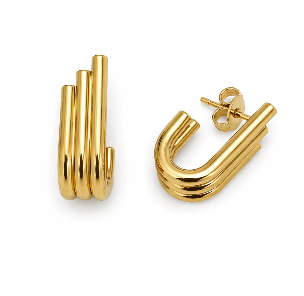 Denvi 18K Gold Plated Huggie Hoops - Arch stud