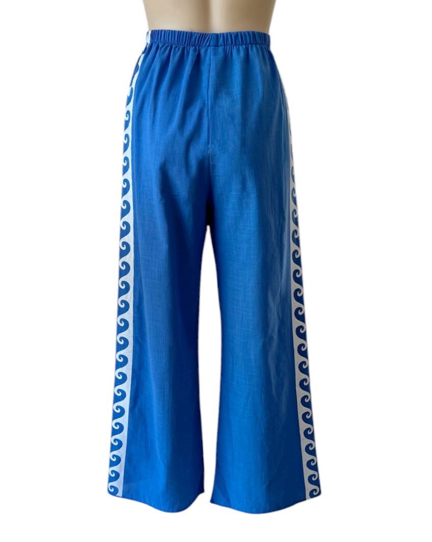 Lounge Straight Leg Cotton Pants - Blue Wave print