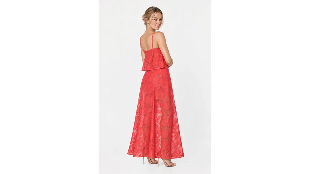 Clara Lace Maxi Dress - Coral