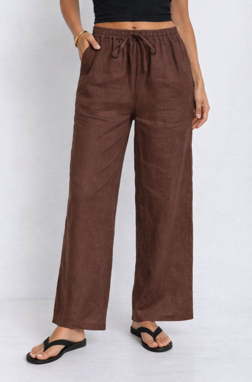 Little Lies Linen Pants - Chocolate