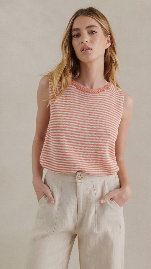 Little Lies Knit Spring Tank Top - Peach and White stripe