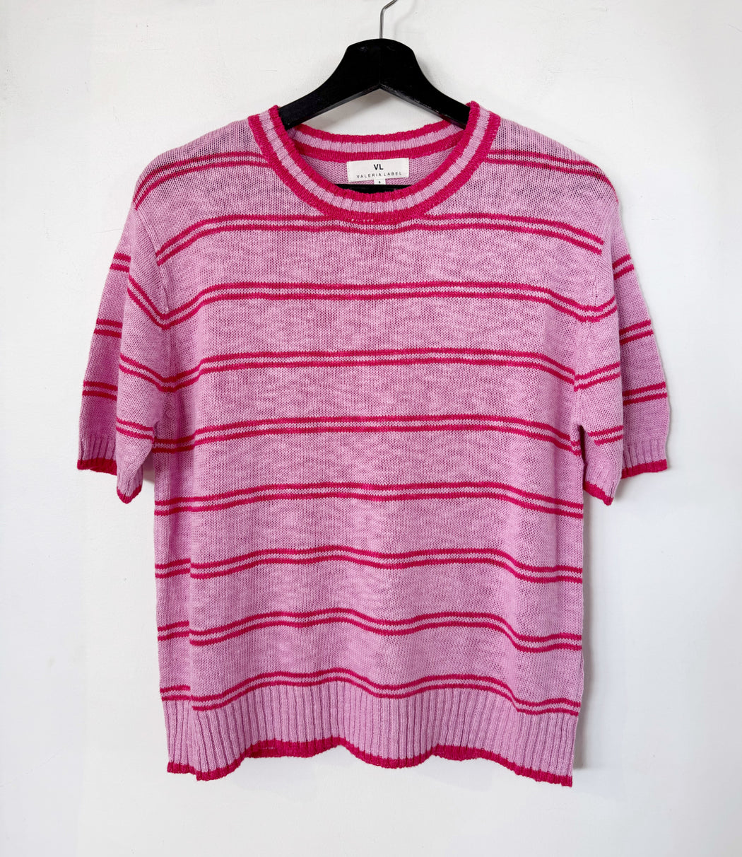 Knit Tee - Pink and Red stripe