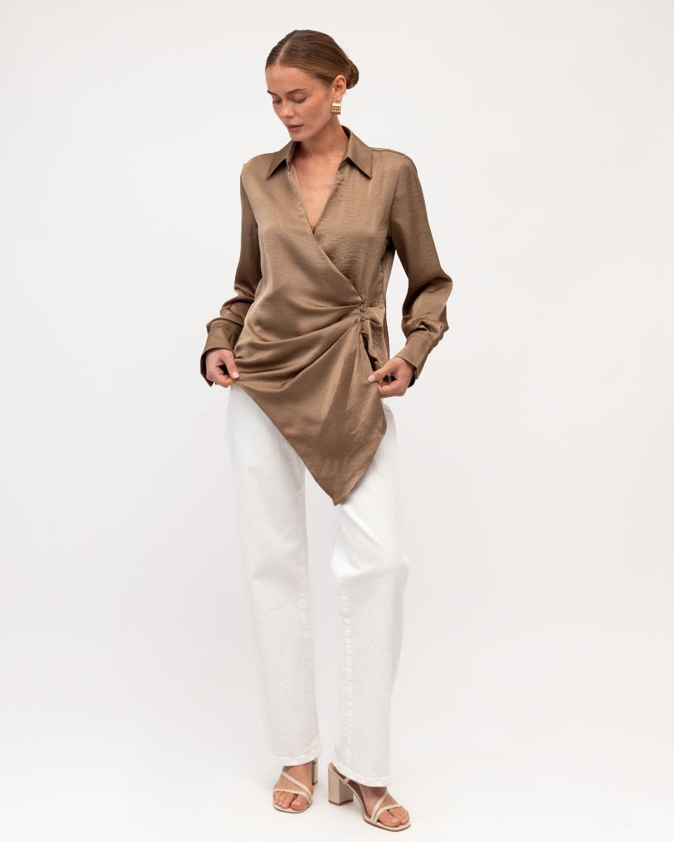 Satin Aysym Blouse - Mocha