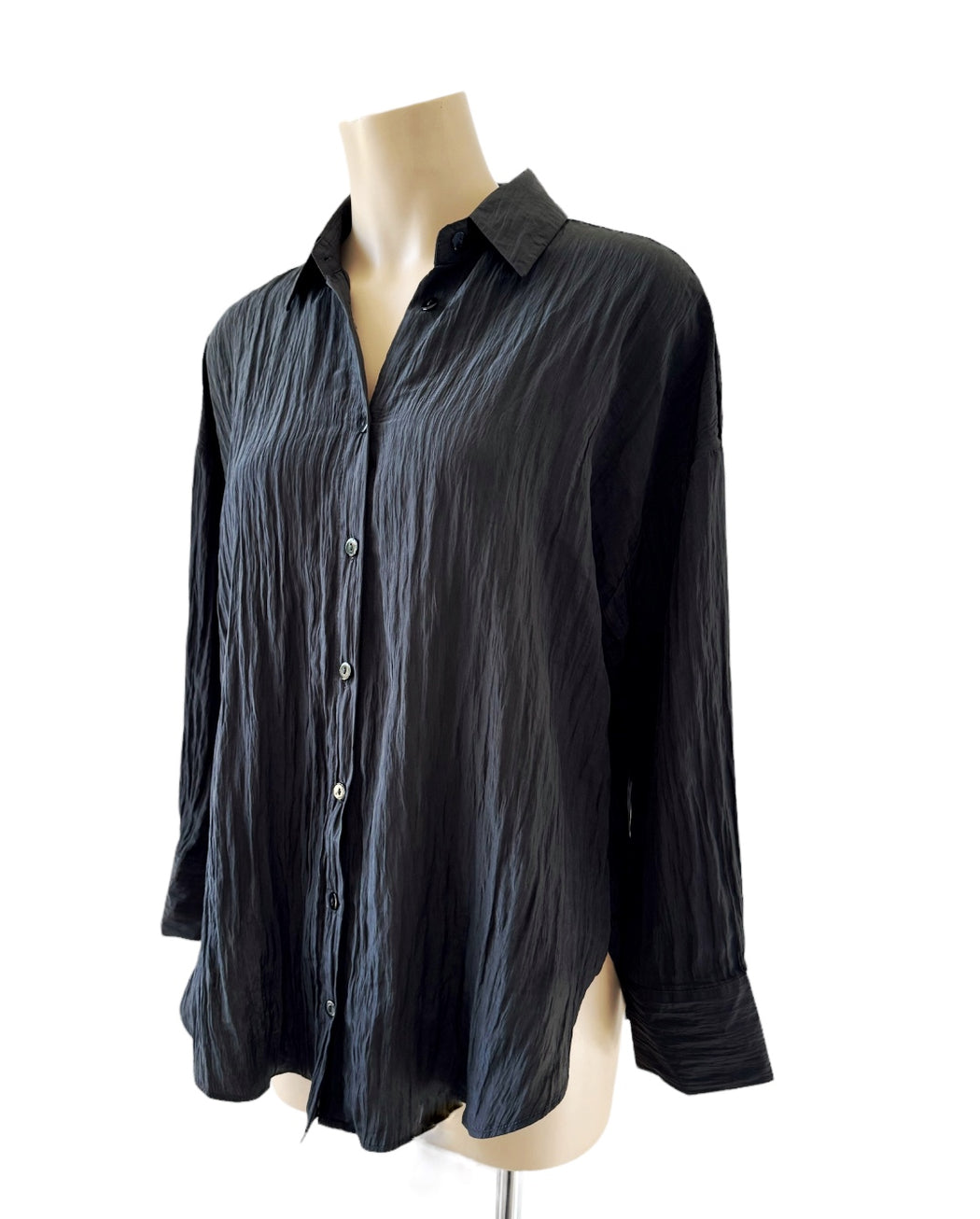 Crinkle button down Blouse - Charcoal