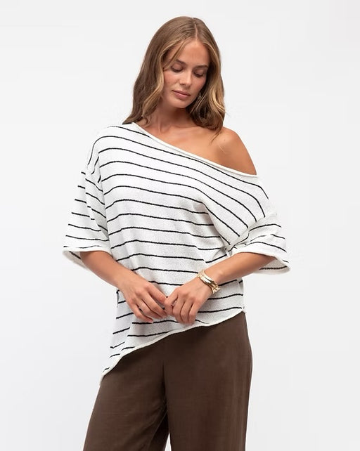 Stripe knit off shoulder Knit - White and black stripe