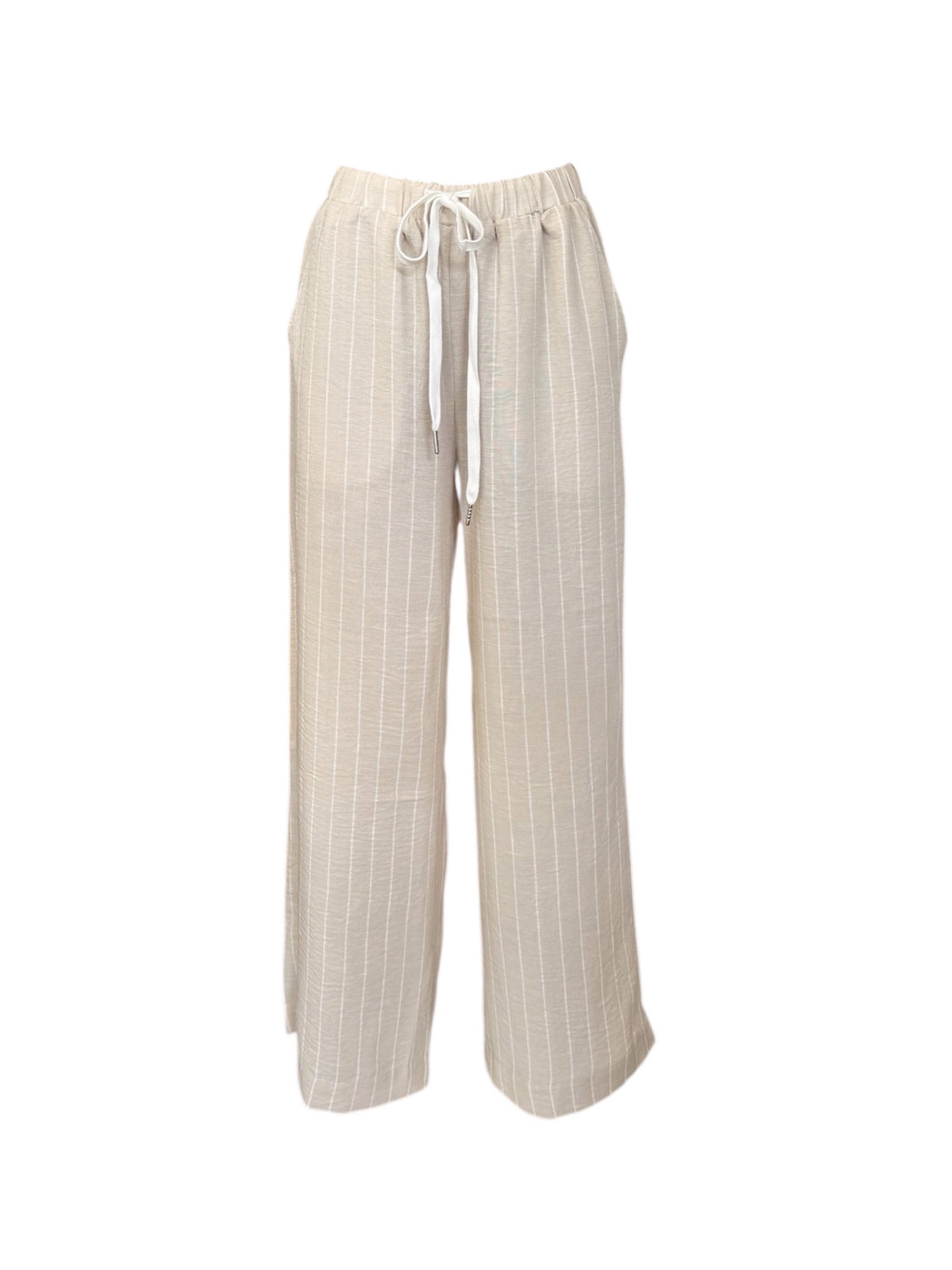 Straight leg Pants - Beige and white stripe