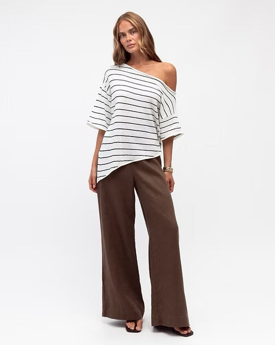 Stripe knit off shoulder Knit - White and black stripe