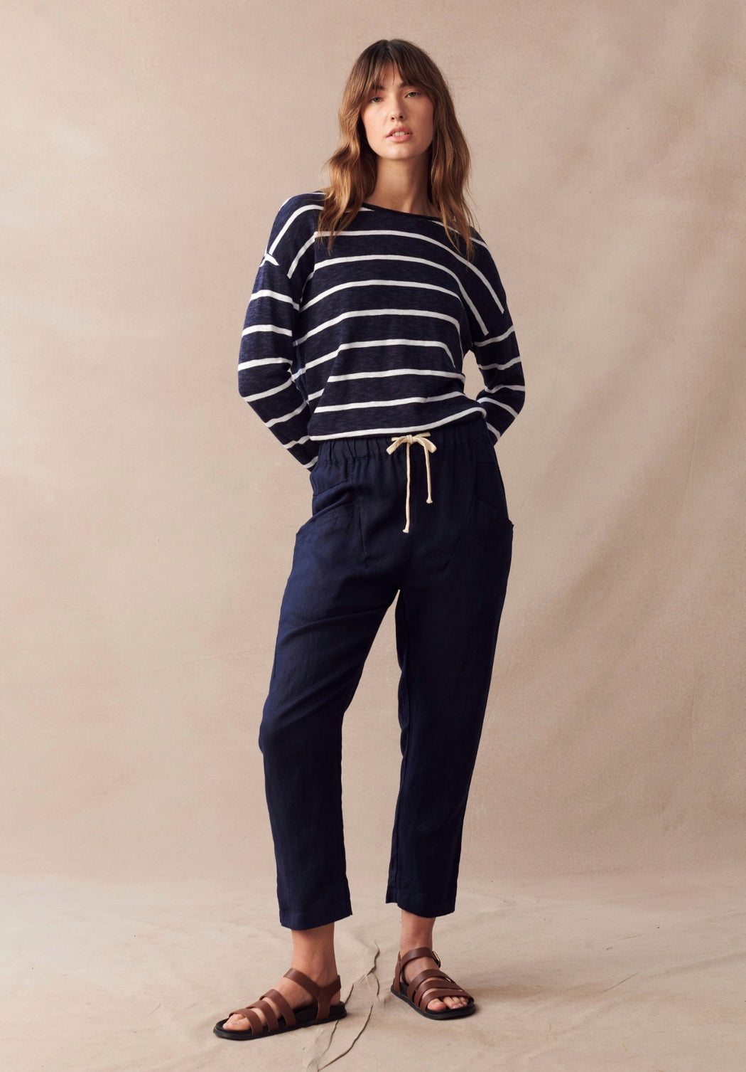 Little Lies Luxe Linen Jogger Pants - Navy Blue