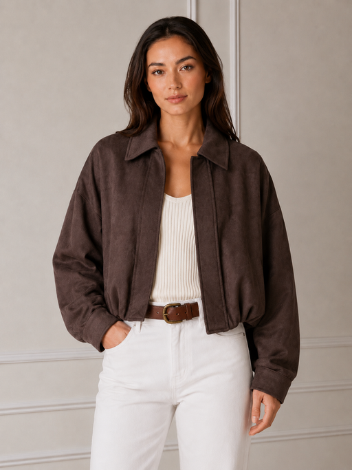 Crop Suede Jacket - Chocolate