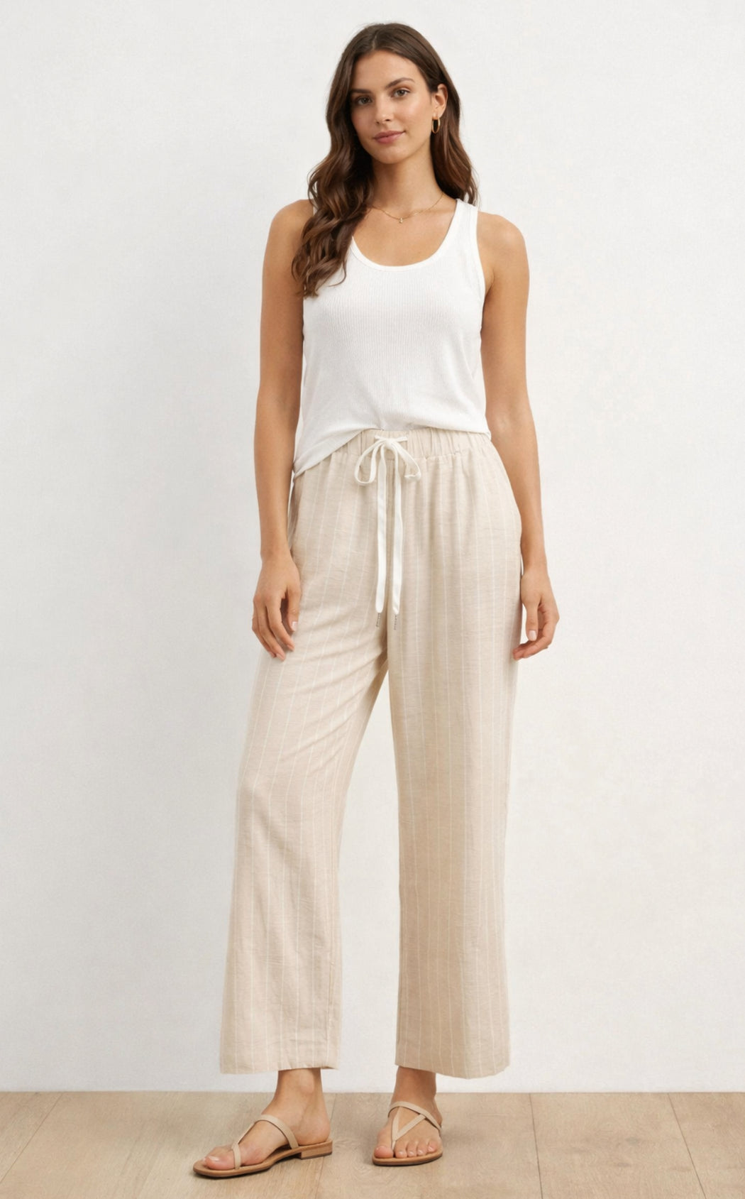Straight leg Pants - Beige and white stripe
