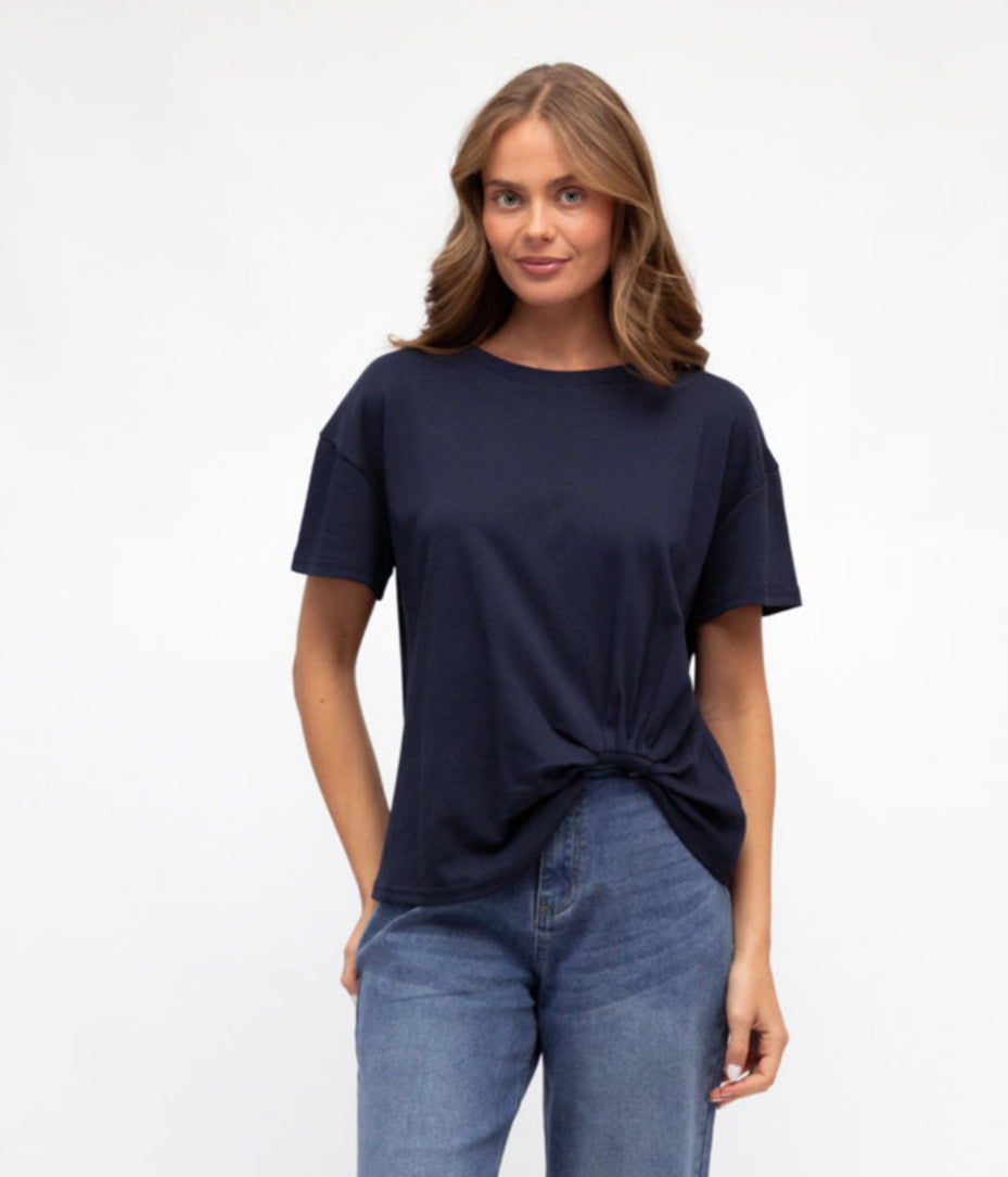 Easy Tuck Cotton Tee - Navy