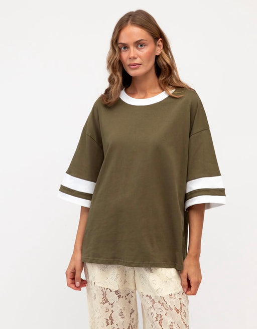 Olive Stripe Tee - Olive green