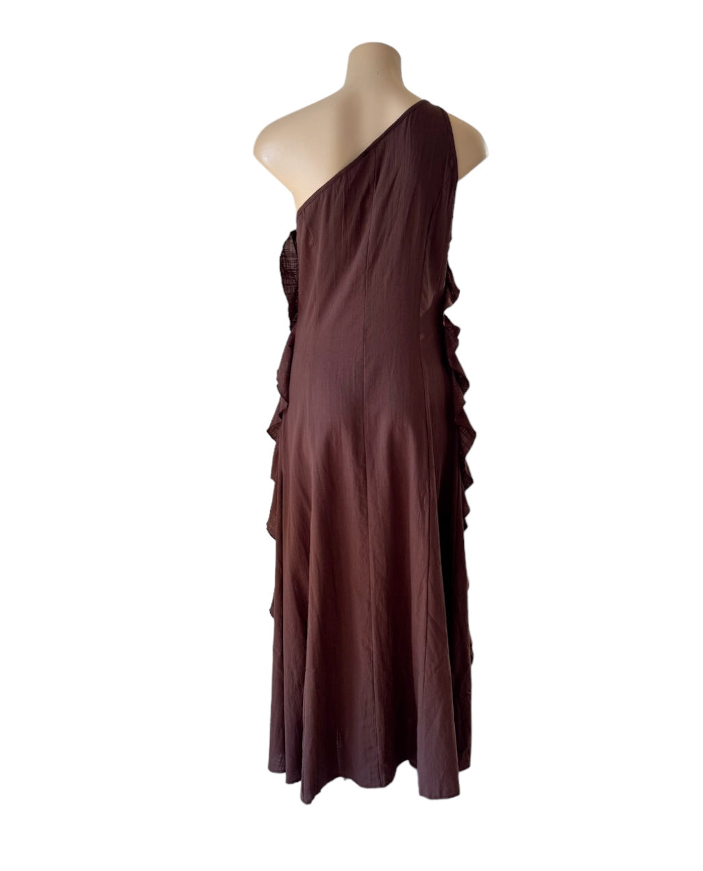 One shoulder Ruffle Maxi Dress  - Chocolate