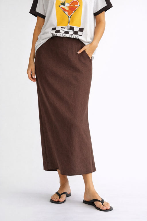 Little lies linen Midi Skirt- Chocolate