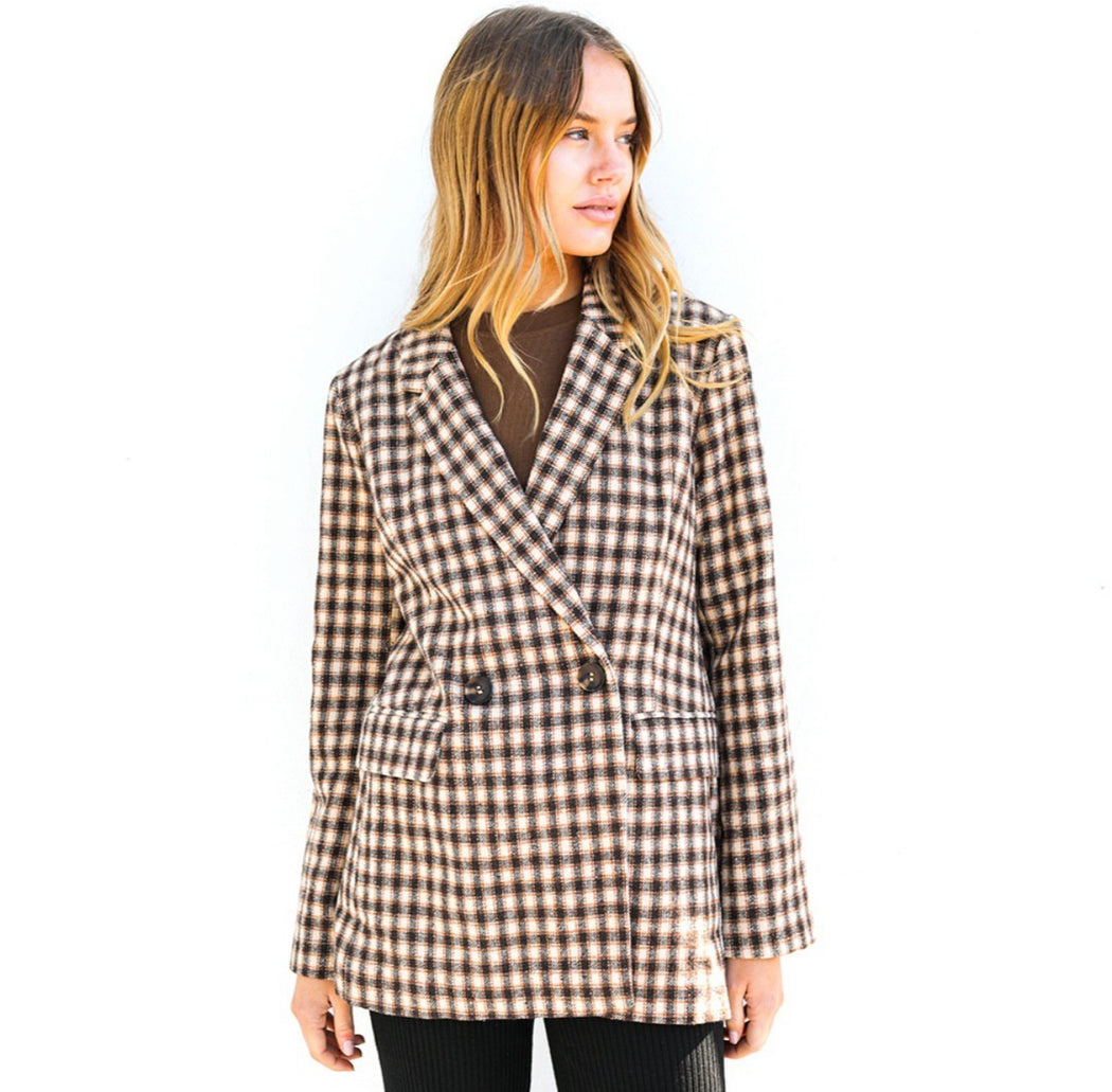 Check Blazer - Tan and white
