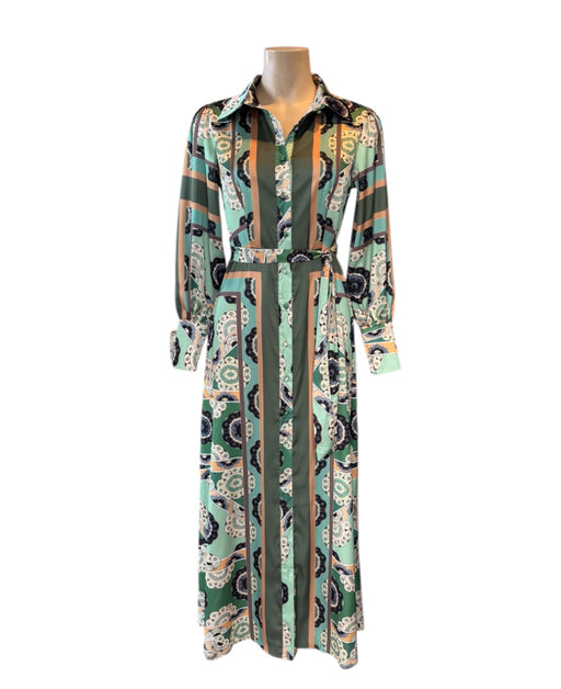 Long sleeve Silky Maxi Dress - Green floral