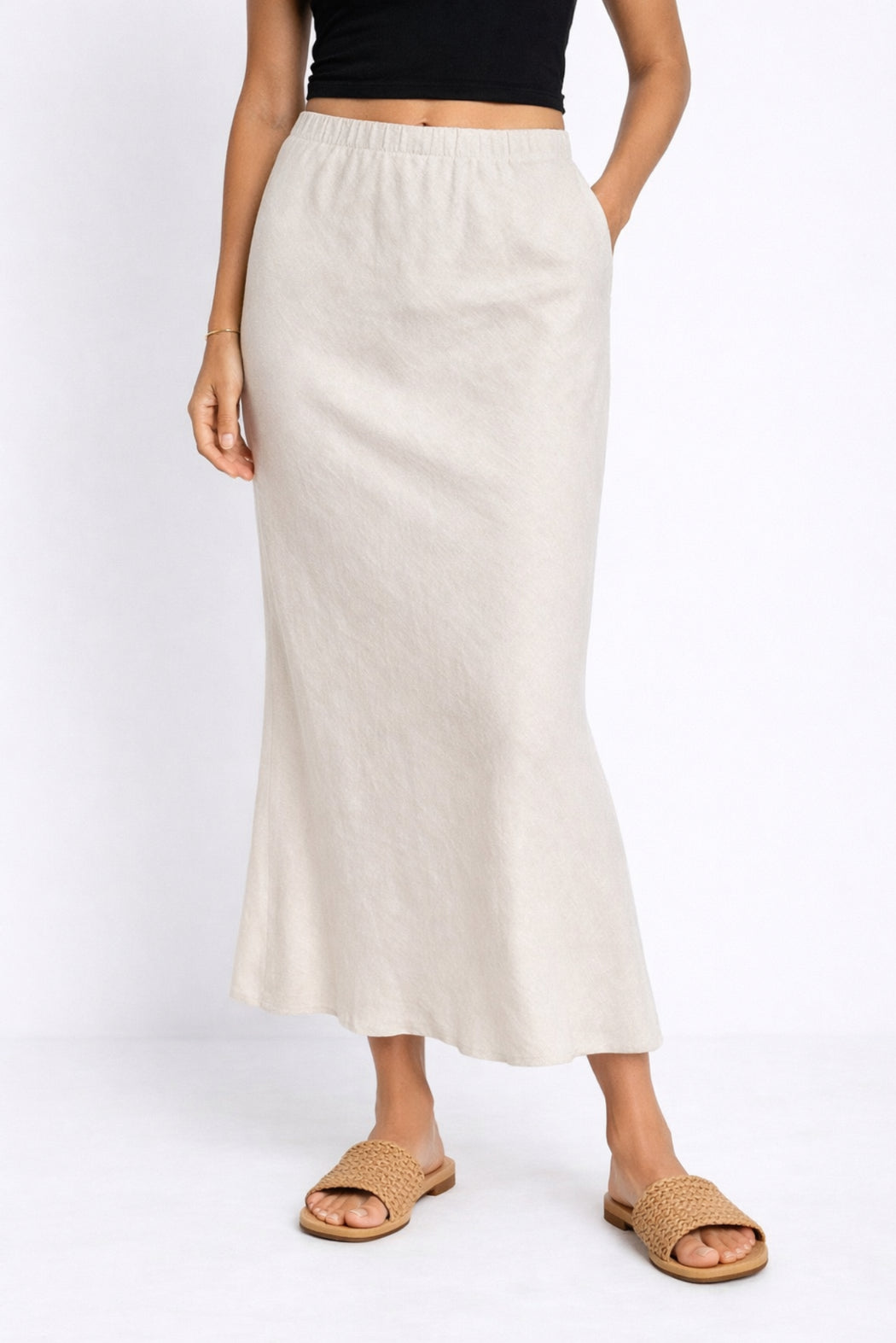 Little lies linen Midi Skirt- natural