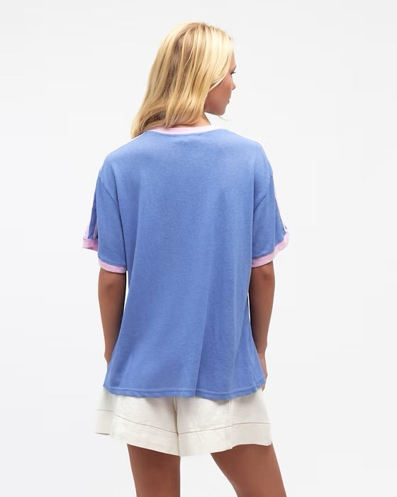 Boxy Vintage Stripe sleeve Tee - Blue and pink