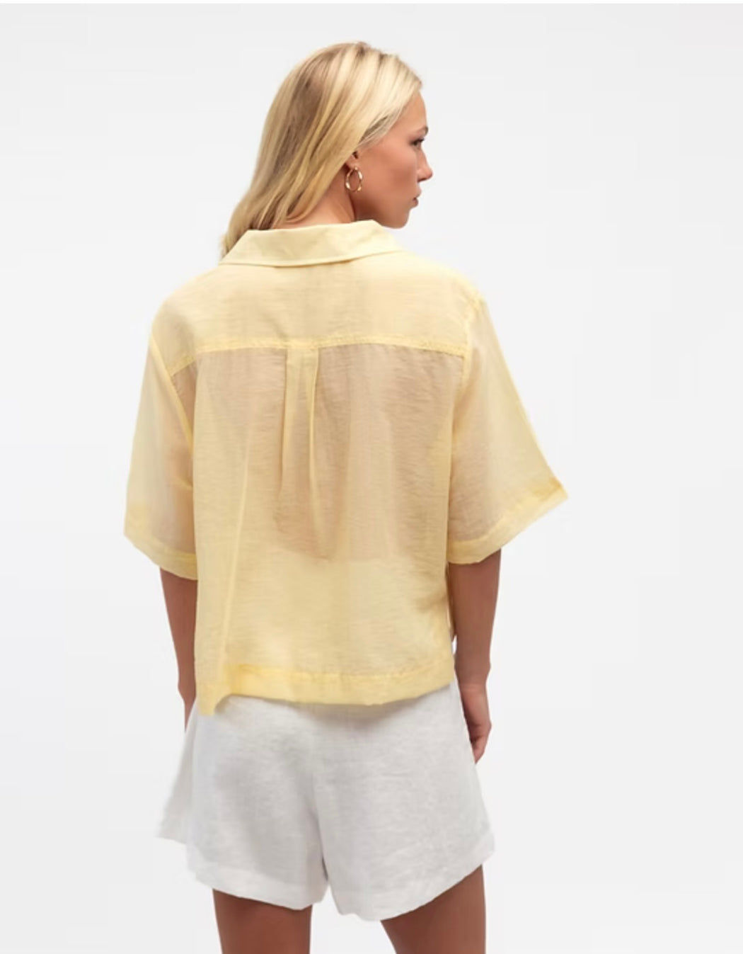 Short Sleeve Button up  Blouse - Butter yellow