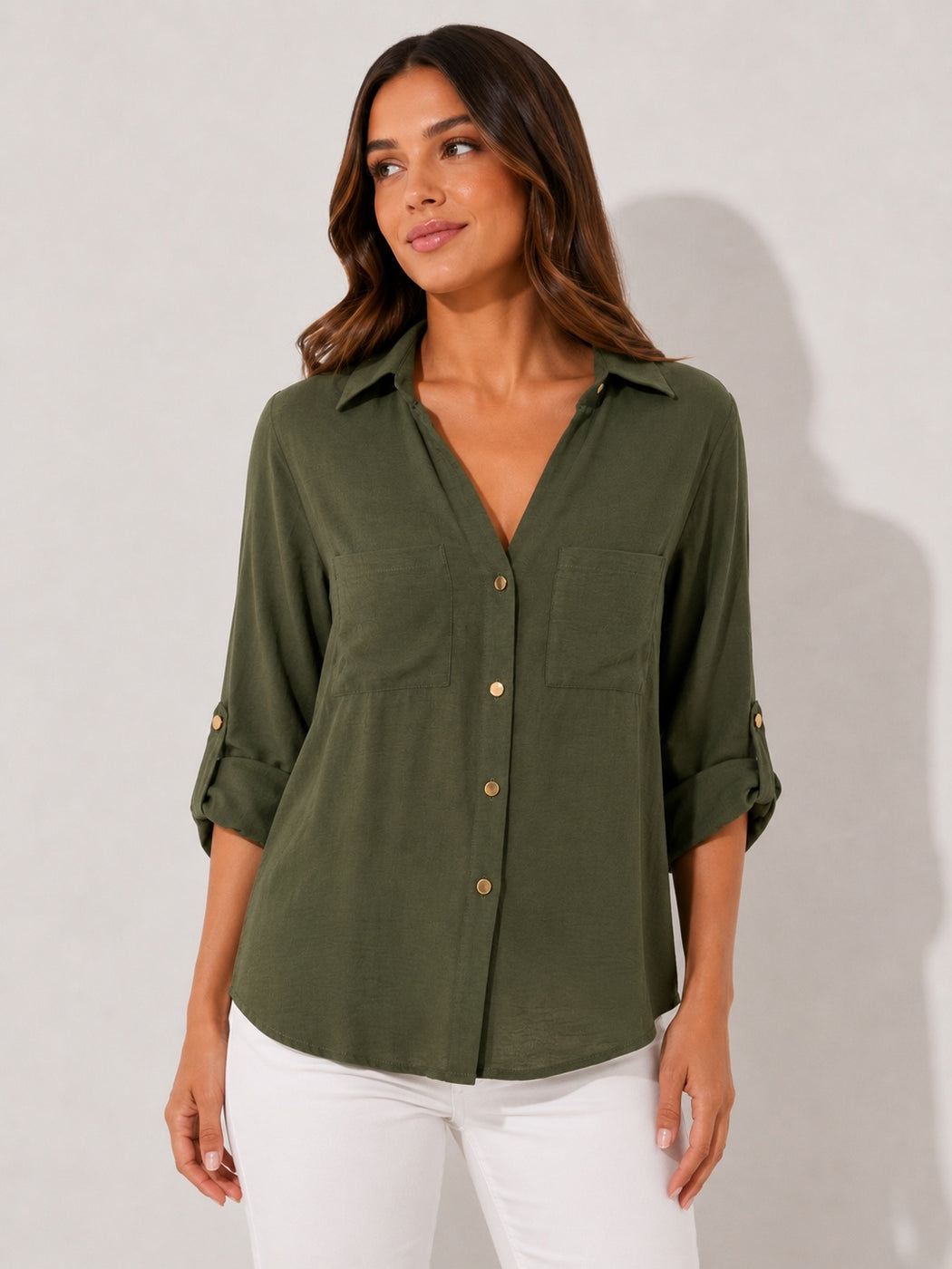 Tab Sleeve Button up shirt - Khaki