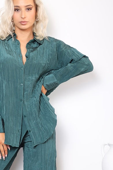 Crinkle button down Blouse - Teal