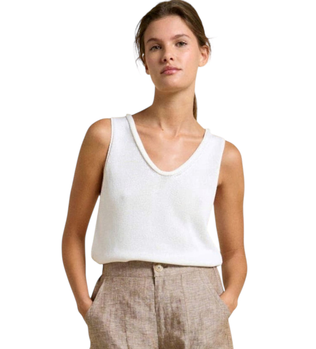 New roll edge Little Lies Knit Spring Tank Top - White