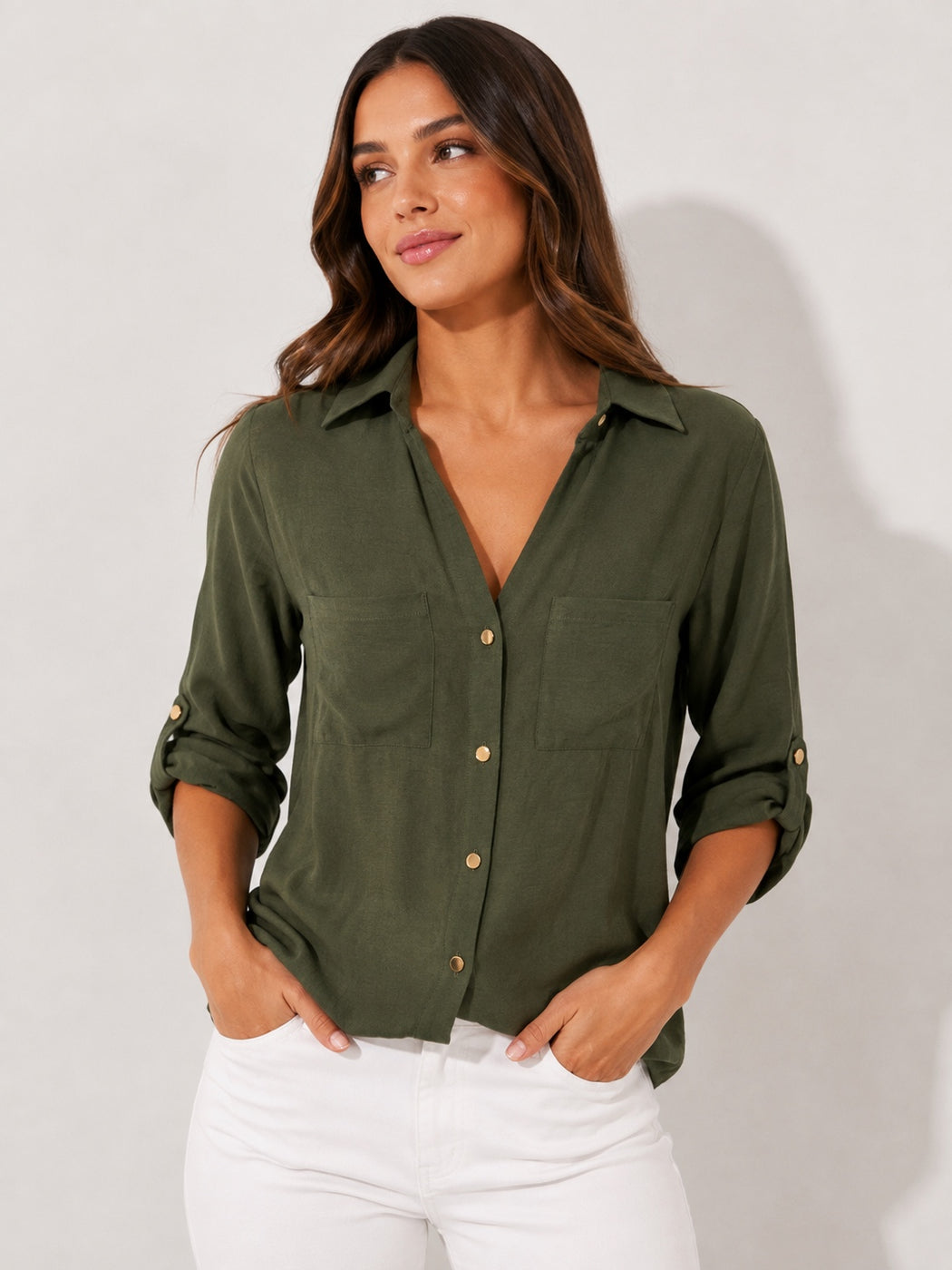 Tab Sleeve Button up shirt - Khaki