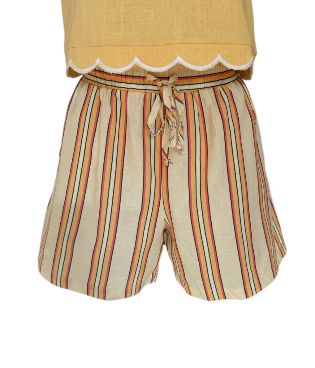 Little Lies Stripe Cotton Shorts - Lemon and Peach