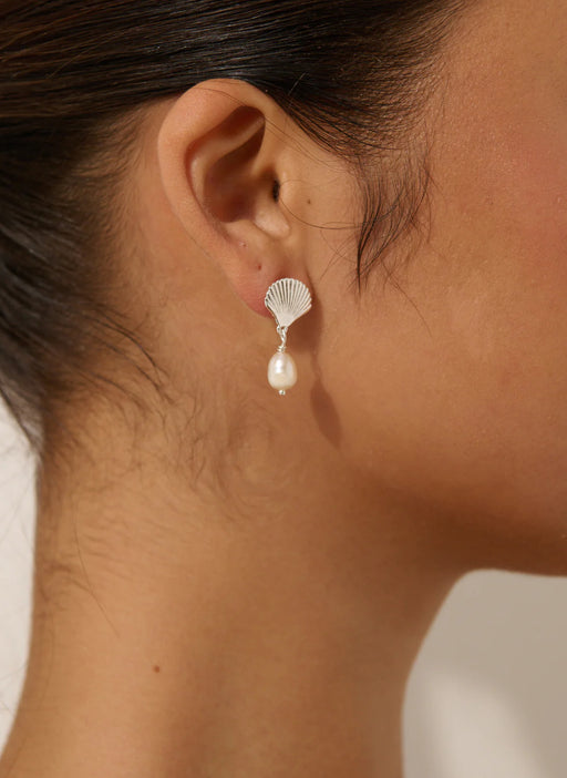 Sterling Sliver Plated Shell and Pearl Studs