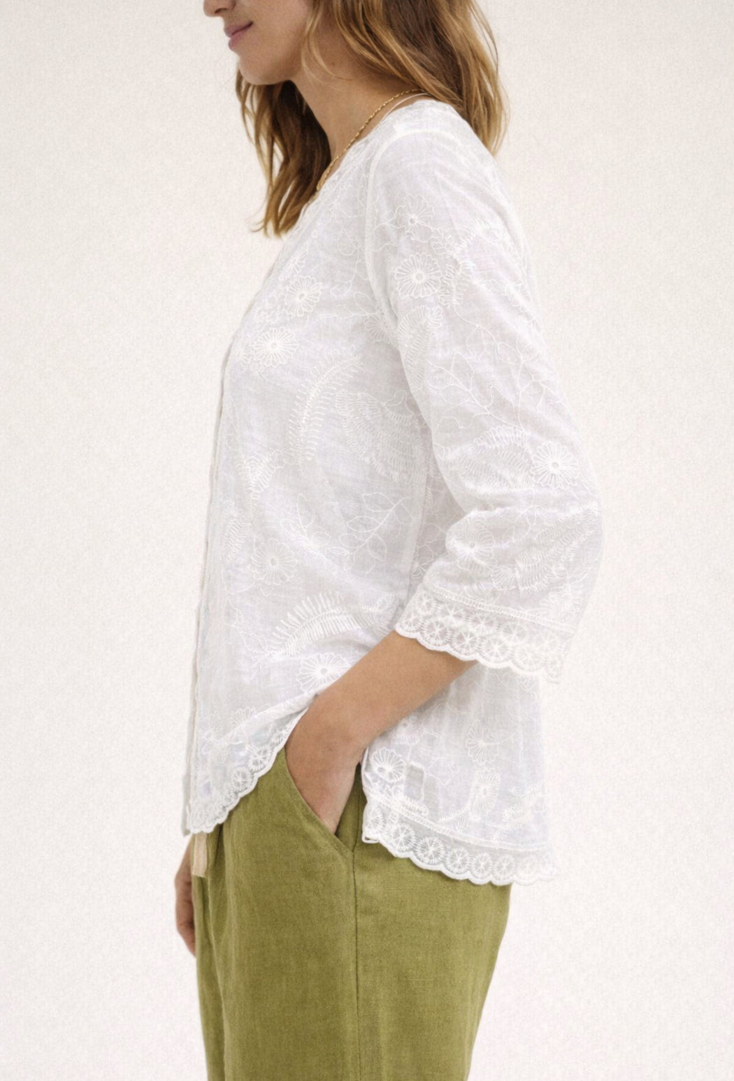 Lace trim Sheer Blouse - White