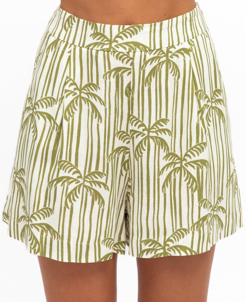 Asha Cotton Shorts - Green and White palm print