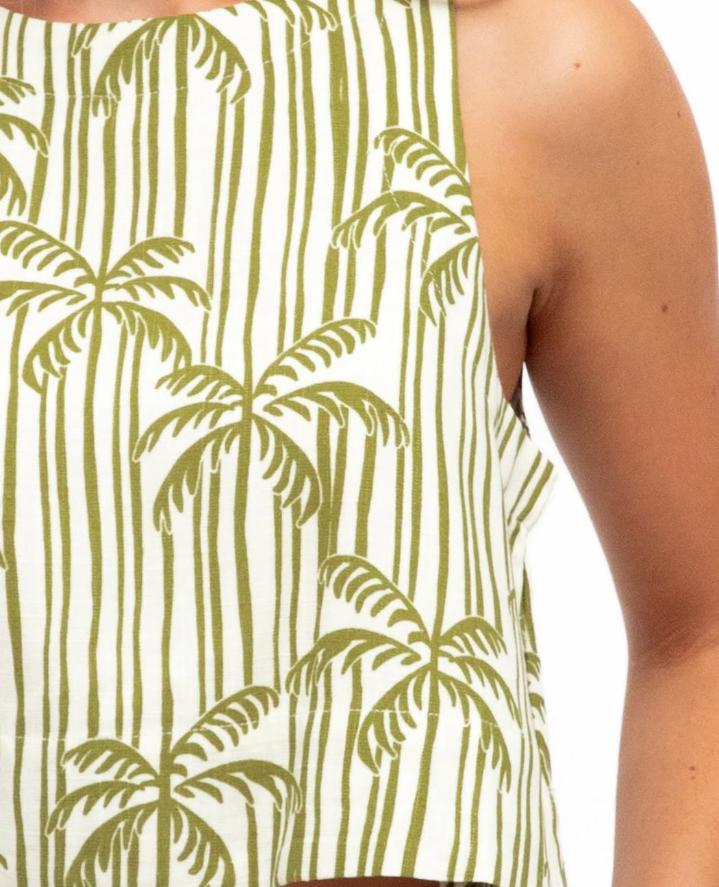 Asha Crop Top - White and green palm print