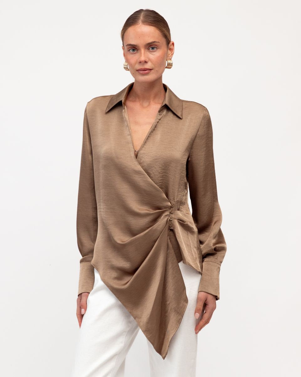 Satin Aysym Blouse - Mocha