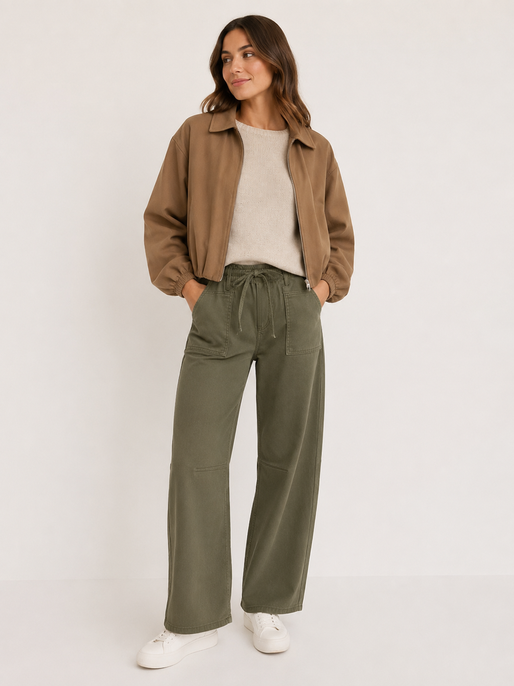 Crop Zip Jacket - Tan