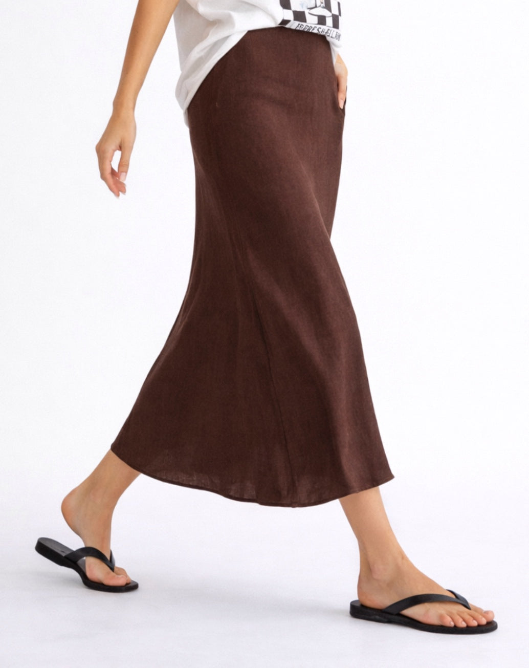 Little lies linen Midi Skirt- Chocolate