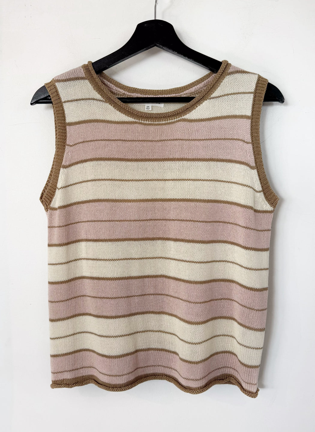 Little Lies Knit Stripe Spring Tank Top - Dusty Pink and Tan