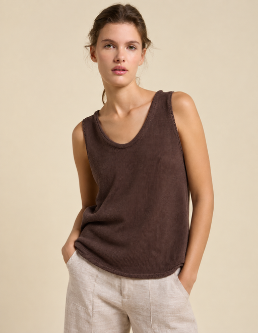 Little Lies Knit Scoop Tank Top - Chocolate