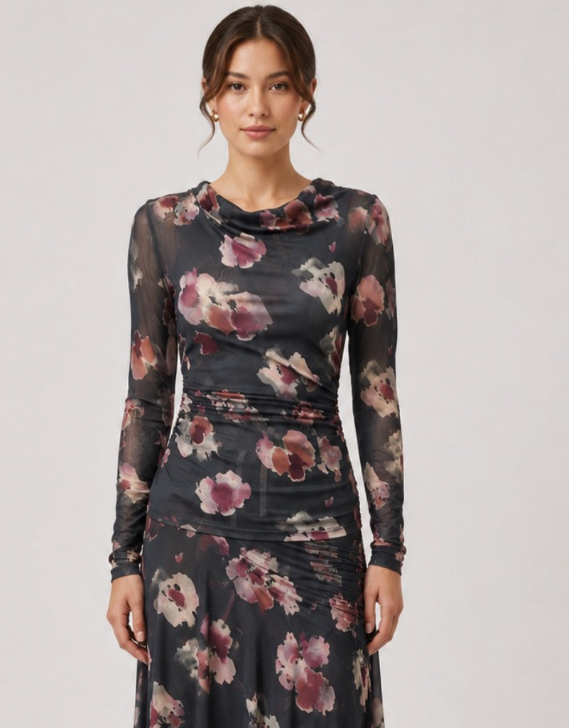 Mesh Orchid Top - Floral