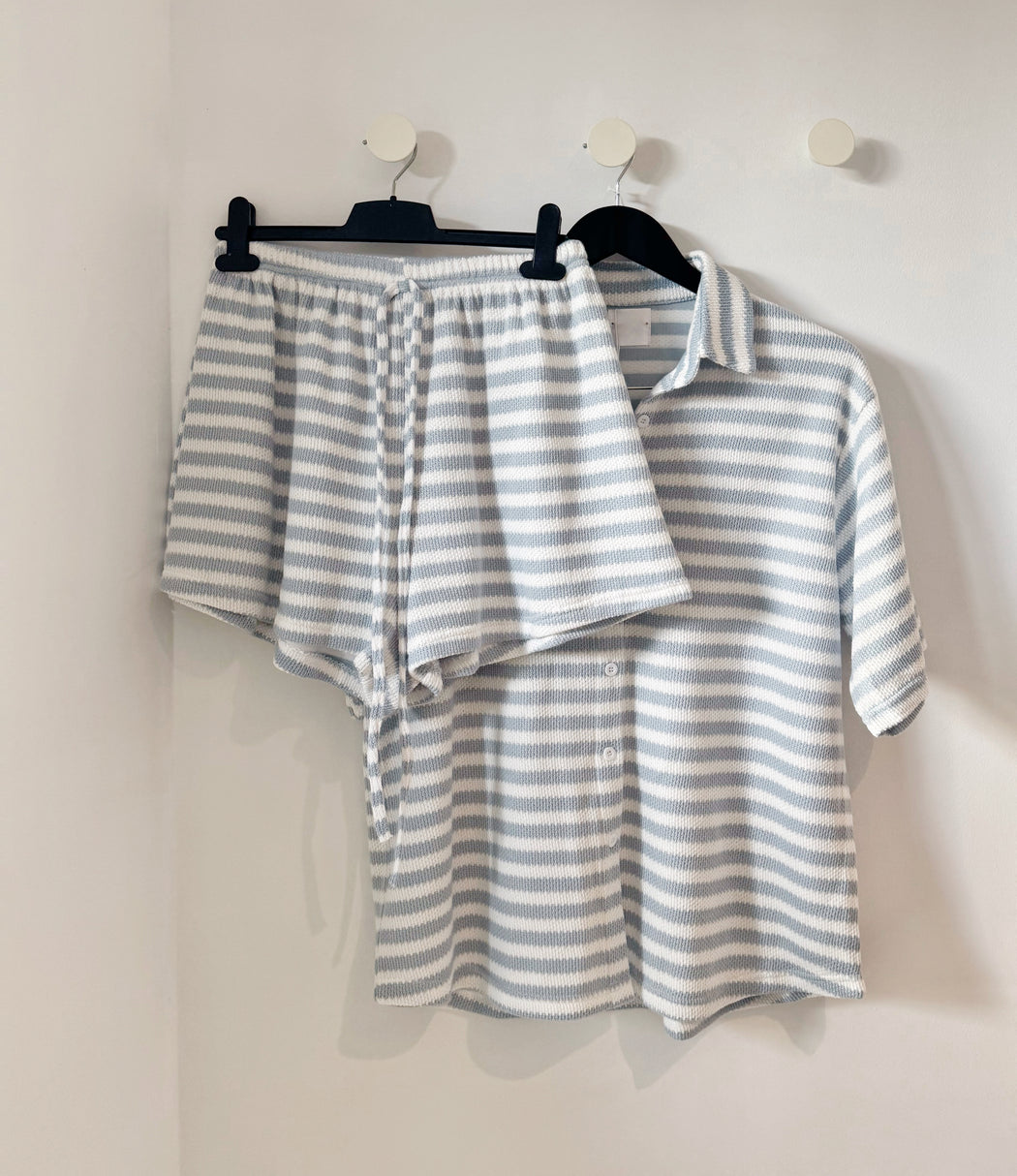 Stripe Cotton Knit Set - Blue and White