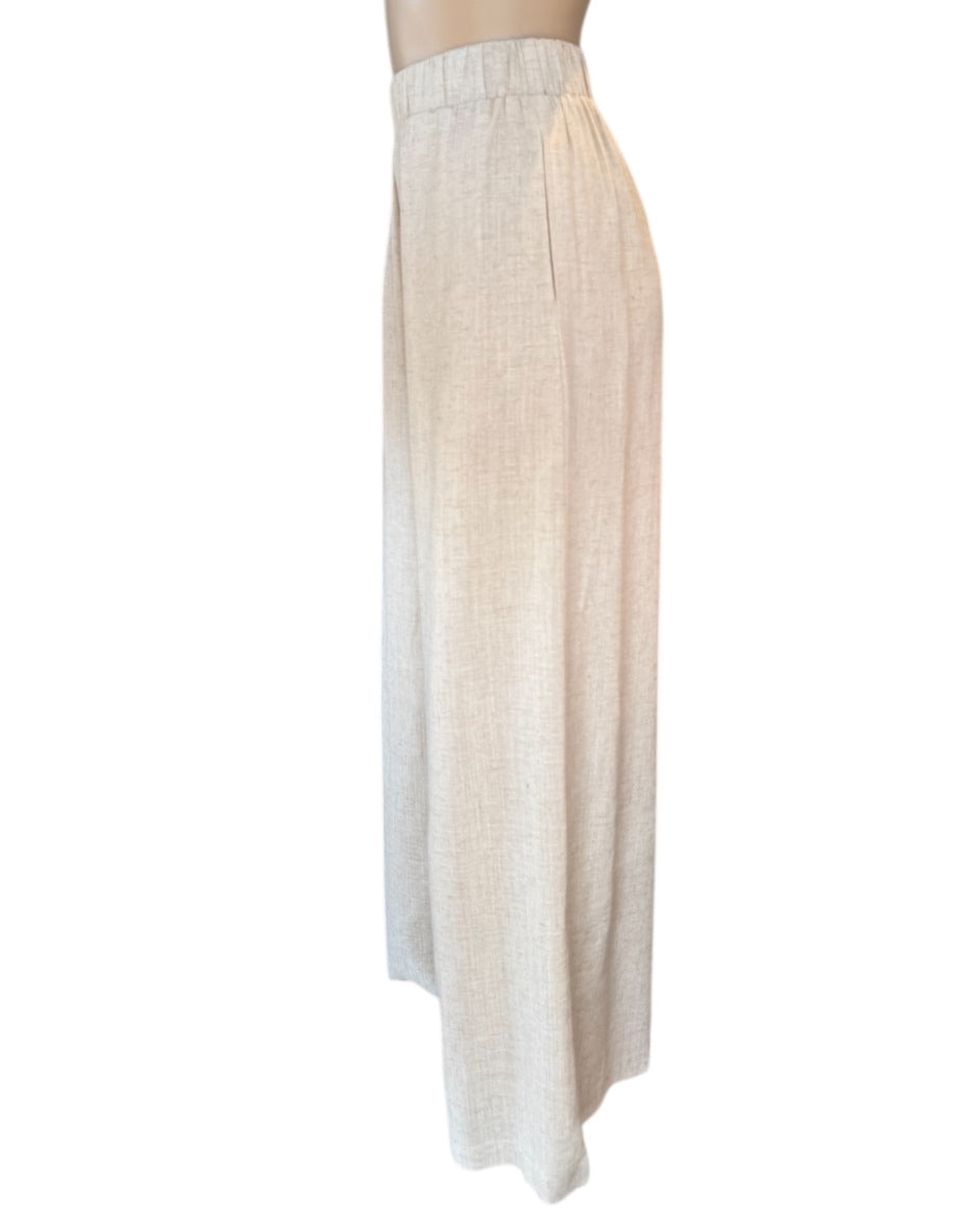 Elastic waist Linen Blend Pants - Natural