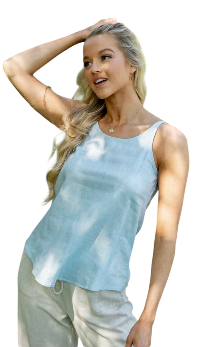 Reversible Linen Tank Top - Light Blue