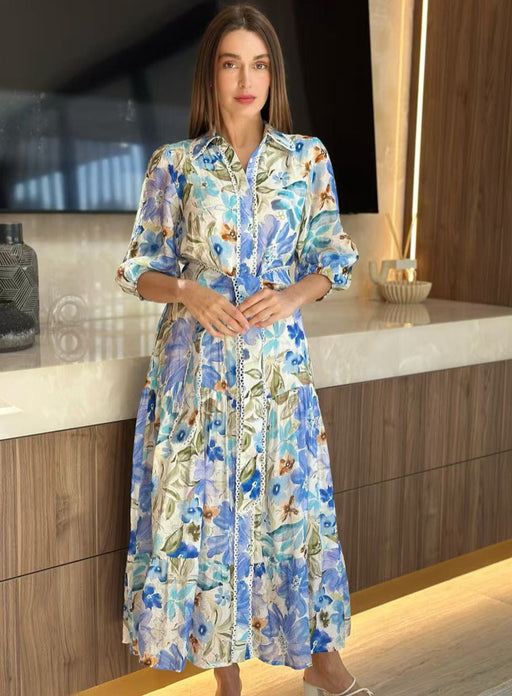 Floral midi Dress - Blue Multi