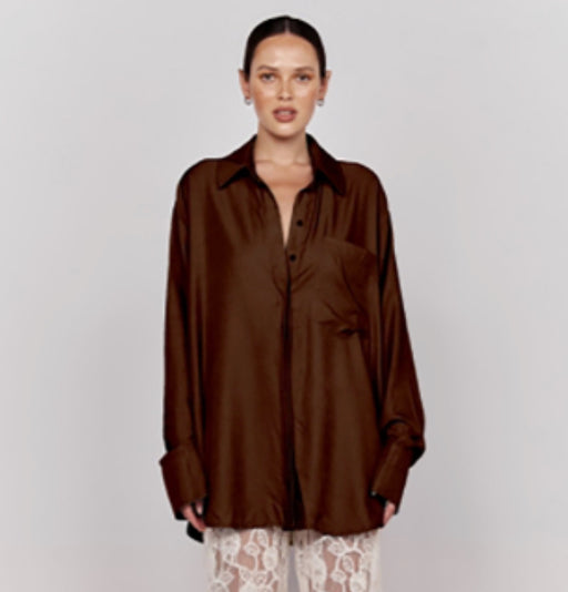 Button up oversize Linen Shirt - Chocolate